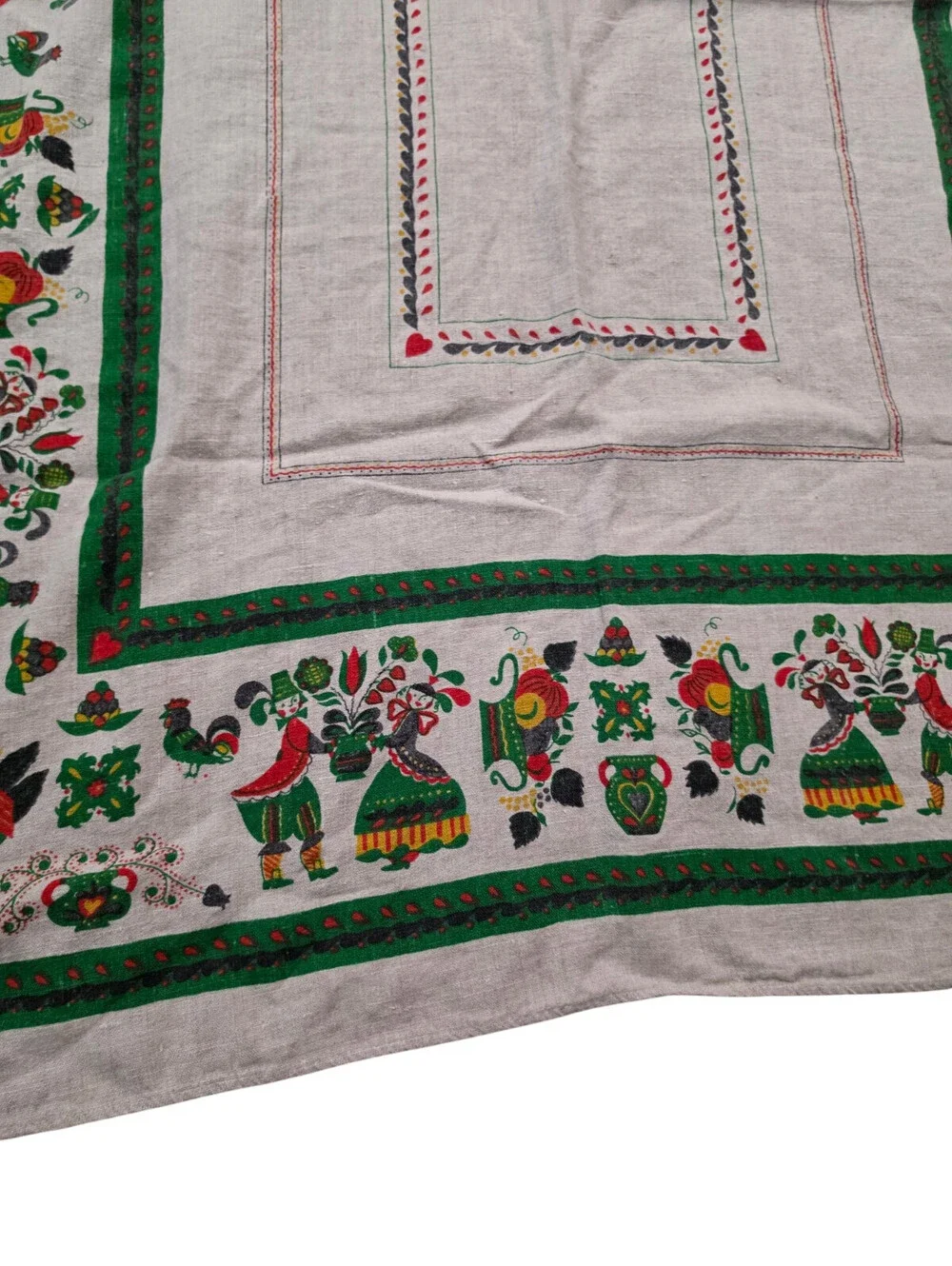 Vintage mid-century Pennsylvania Dutch folk art linen tablecloth 49